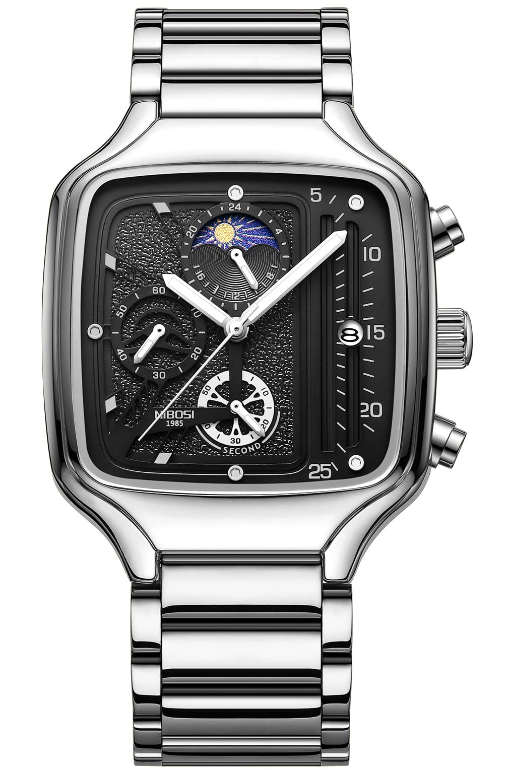 Uber Sqaure Dial Stainless Steel Chronograph Watch for Men Luminous Quartz Men Dress Watches-image-48