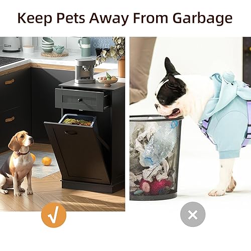Miniatura 4 de Armario de basura inclinable de 10 galones, armario de basura de madera para cocina, armario de lavandería inclinable, armario de basura a prueba de