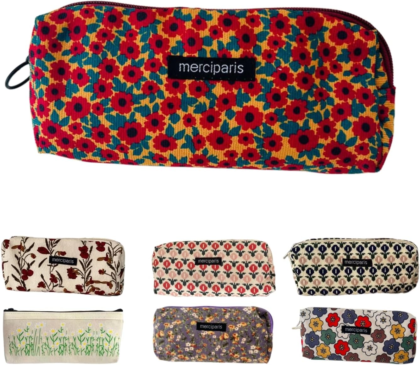 Flower Prints Pencil Pen Pouch Purse Bag Cosmetic Case Organizer Soft Cotton Canvas (D)