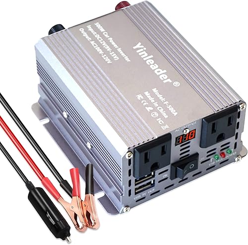 Yinleader Inversor de corriente para automóvil de 500 vatios de 12 V a 110 V CC a CA, inversor de automóvil con puertos USB duales de 3.1 A,