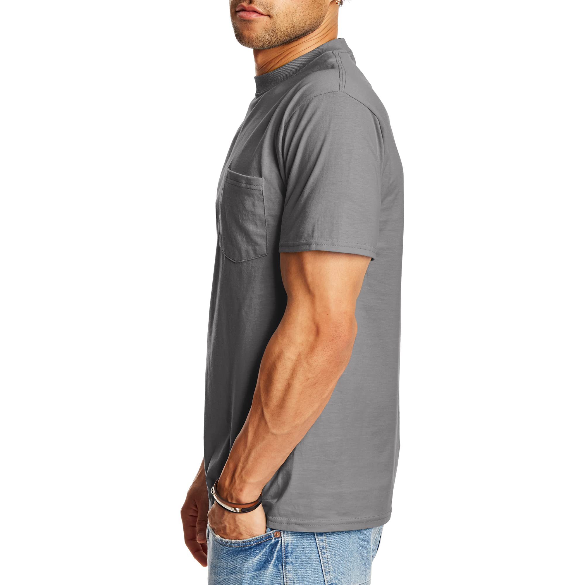 Hanes Krótki rękaw Beefy-t z kieszenią Mężczyźni Beefy-t Pocket, Heavyweight Cotton Pocket Tee for Men, Full-cut T-shirt, 1 Or 2 Pack (1 w zestawie)