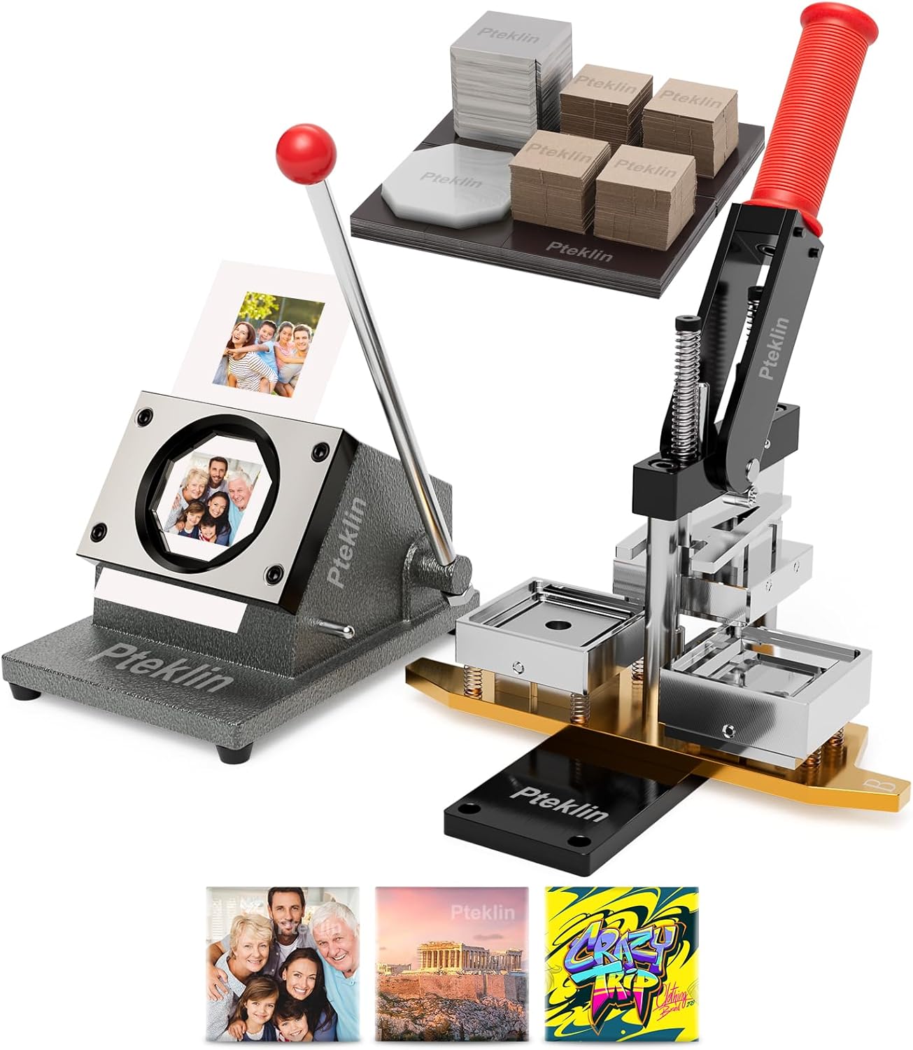 2x2inch Square Fridge Magnets Badge Maker Machine DIY Photo Refrigerator Sticker Magnet Press Machine+Paper Cutter+100pcs Materials