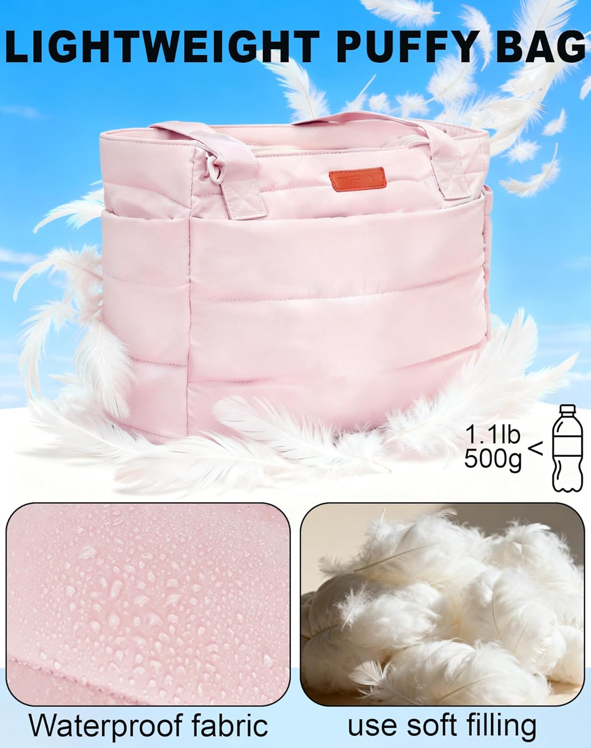 Quilted Puffer Tote Bag for Women, 21L Work Hobo Tote, Lightweight Travel Shoulder Bag for Nurses/Commuters | 16" Laptop Sleeve, Foldable Design, Cup Holder Pocket, Daily Carry On Bags - Image 6