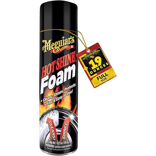 Meguiar's Hot Shine Tire Foam, High Gloss Tire Shine That Cleans, Shines, and Protects in One Step, Deep, Black Shine with Conditioners and UV Protection, Best Gifts for Car Lovers, 19 Oz Aerosol