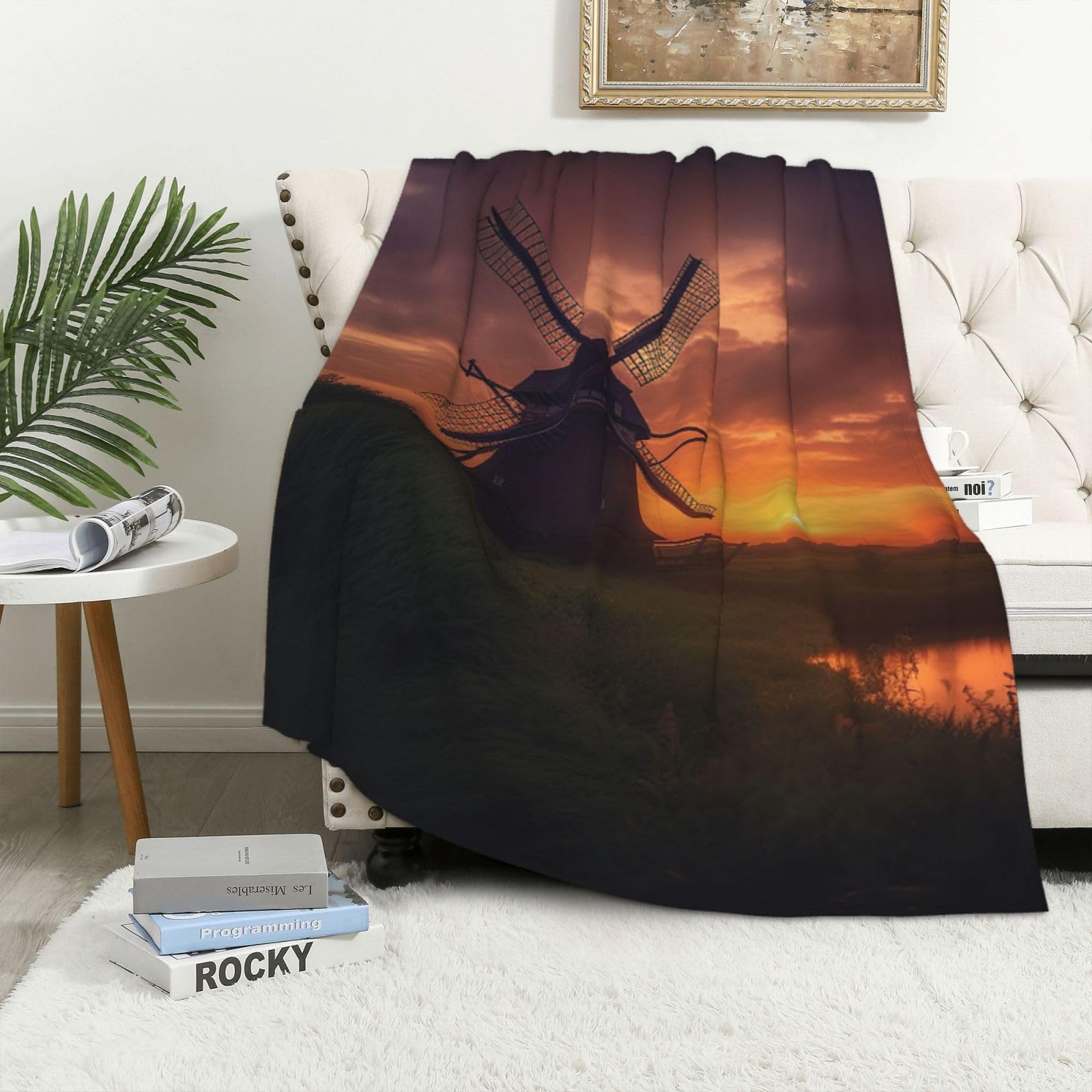 Couverture chaude pour canapé et lit plaid flanelle coucher de soleil 100x150 réversible