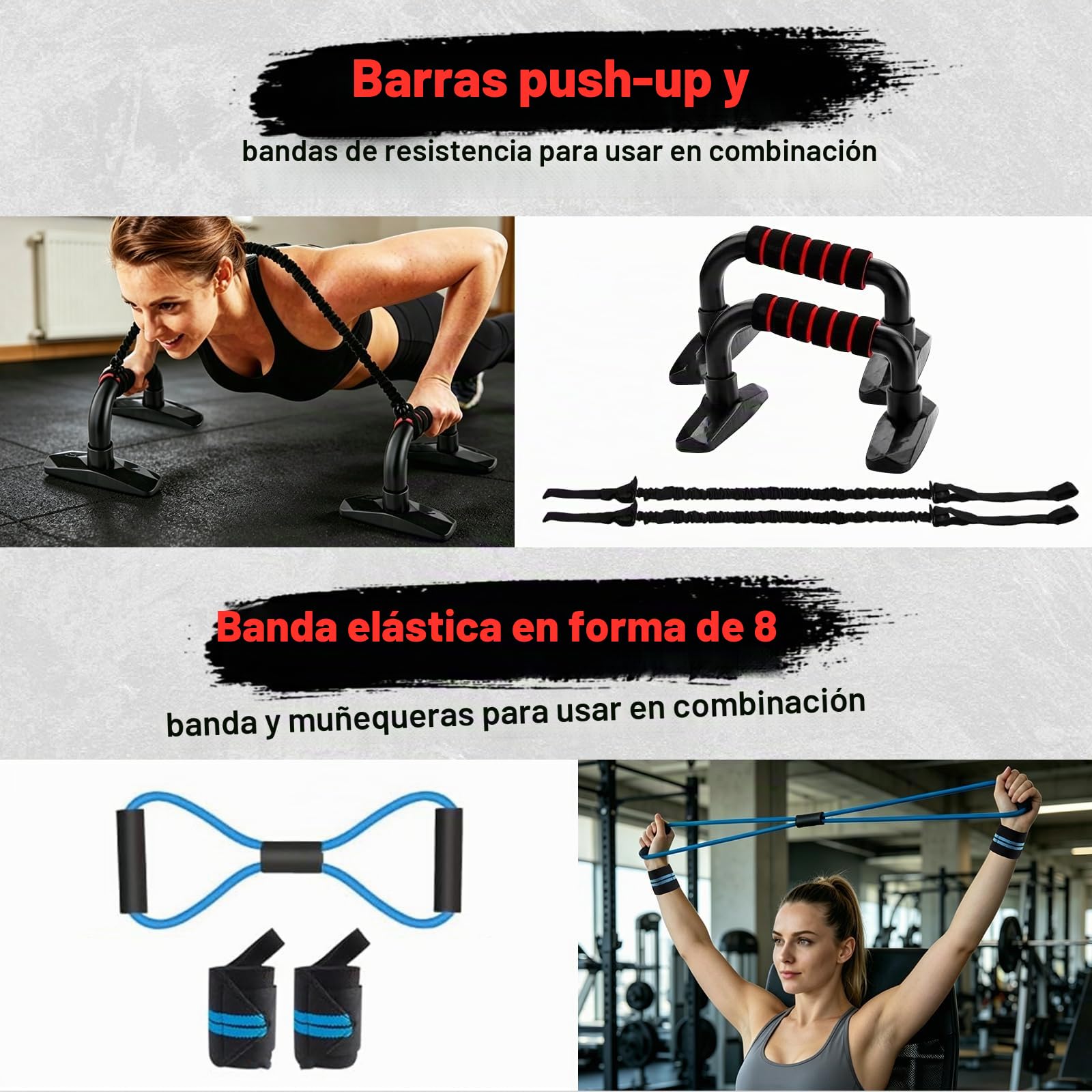 Rueda de abdominales, kit de ruedas de ejercicio 10 en 1 con bandas de resistencia, alfombrilla de rodilla, cuerda de saltar, barra de flexiones, equipo de gimnasio en casa para hombres y mujeres,