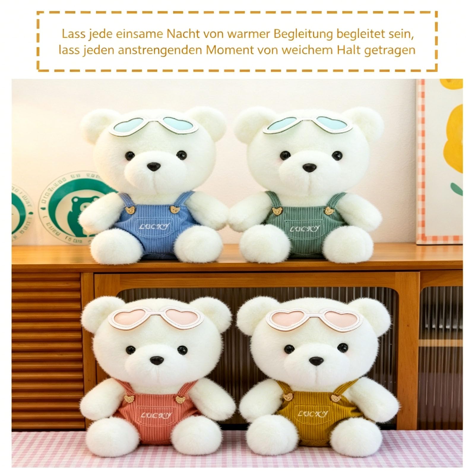 Kuscheltier Teddybär, Teddybär Plüschtier mit Tragegurt und herzförmiger Brille, Plüsch Bären Spielzeug Stofftierpuppe, Glück Teddybären Stofftier, Geschenke für Geburtstag Valentinstag (50cm,Rosa)