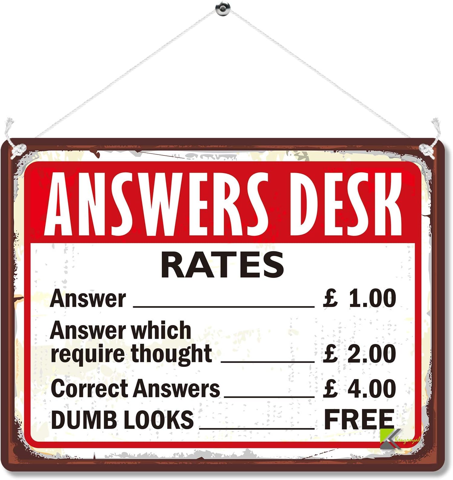 MP066 Answers Desk Rates : Correct Answers/Dumb Looks Funny Novelty Retro Vintage Metal Wall Sign Plaque 20cm x 15cm
