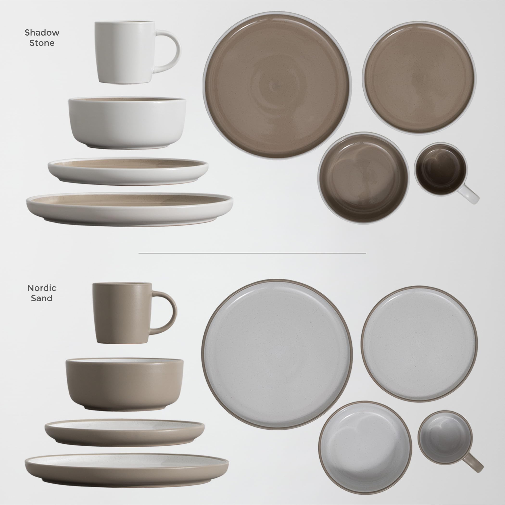Hausfelder Steingut Geschirrset 8 Personen, 32-teilig, Shadow Stone | Tafelservice mit Tellern, Schalen und Bechern, modern, spülmaschinenfest, Farbe Shadow Stone