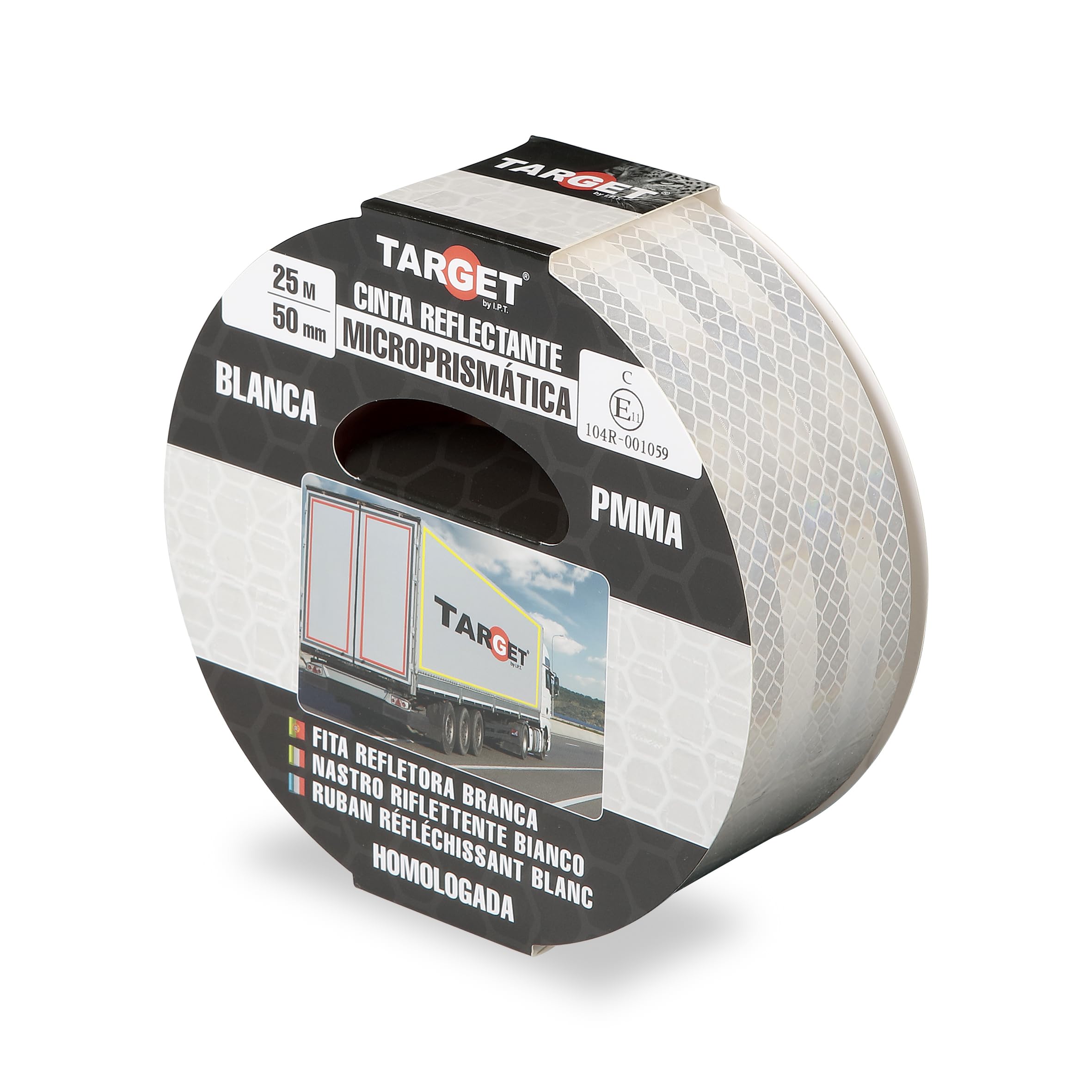 TARGET - Nastro riflettente omologato per camion - Certificazione Standard EC 104R - V23 - Marcatura e segnaletica (CONTINUA, BIANCO)