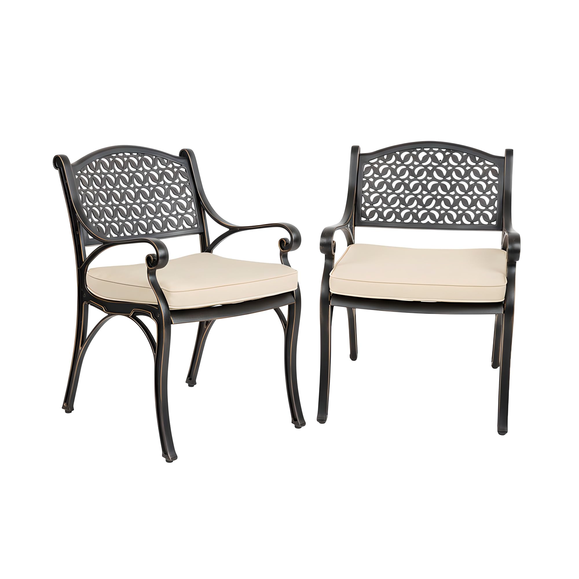 Kinger Home Harmon 2-Piece Cast Aluminum Outdoor Patio Chair, Patio Seating with Cushions, Chairs for Outside, Weather Resistant, Cushions Included