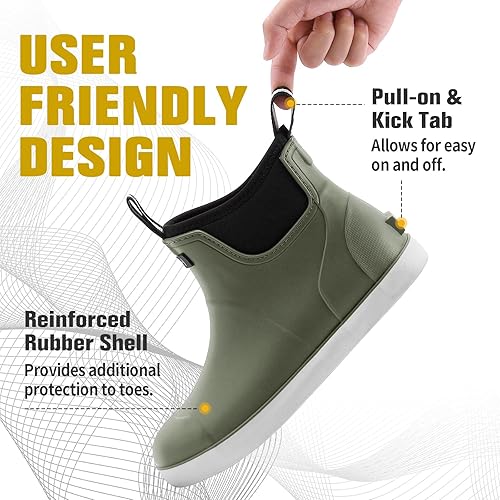 Miniatura 6 de Botas de cubierta para hombre, botas de lluvia impermeables para hombre, tracción antideslizante, botas de goma para exteriores, para pesca, jardín,