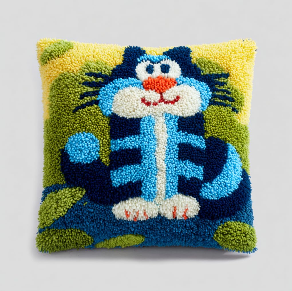 Taxpy Latch Hook Pillow Case Kit for Adults - Cat DIY Cushion Cover Cross Stitch Embroidery 17X17Inch/43X43Cm - Home Decor