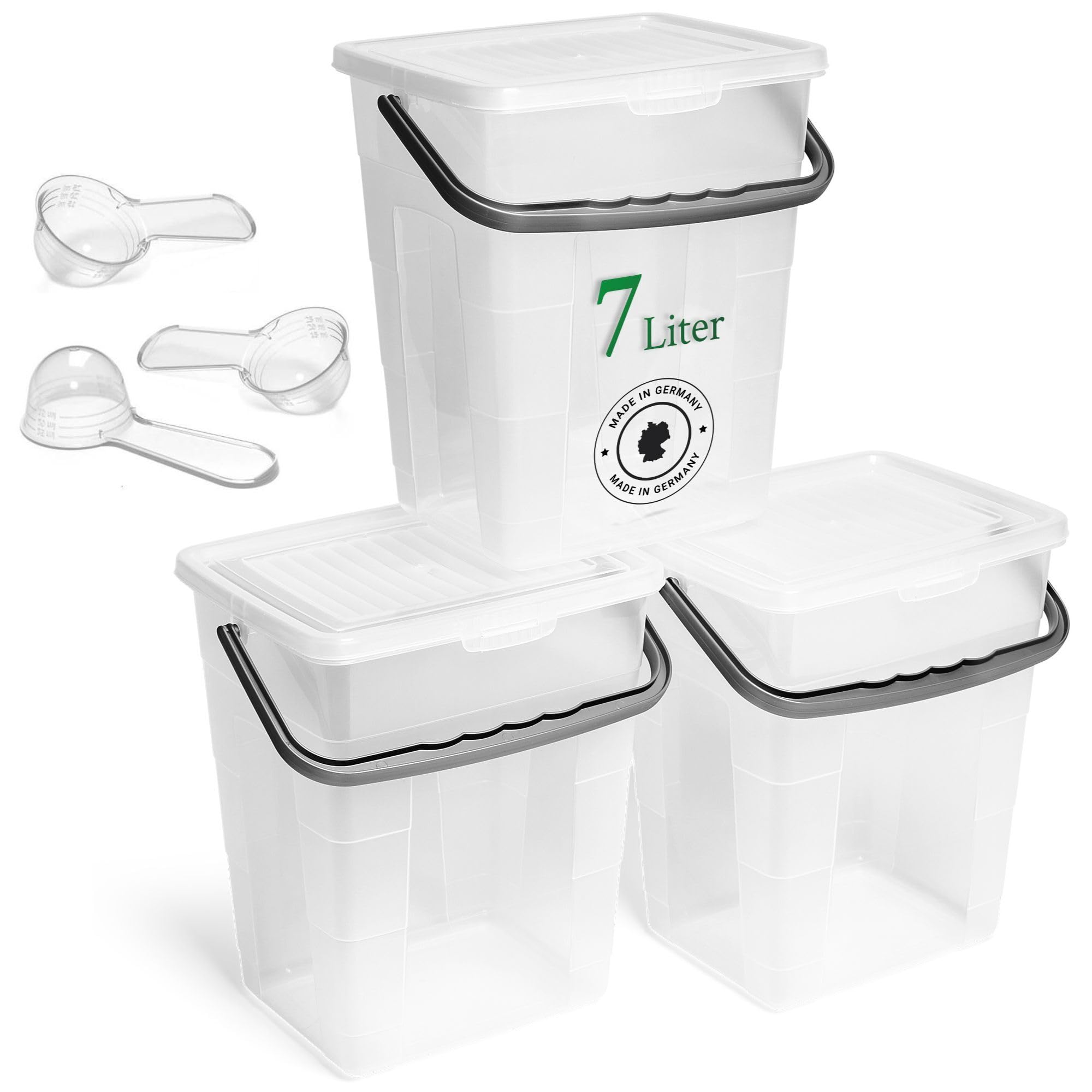 Novaliv 3 scatole per detersivi con coperchio, 7 litri, trasparenti e dosatore 23,5 x 18 x 26,5 cm, contenitore per detersivo