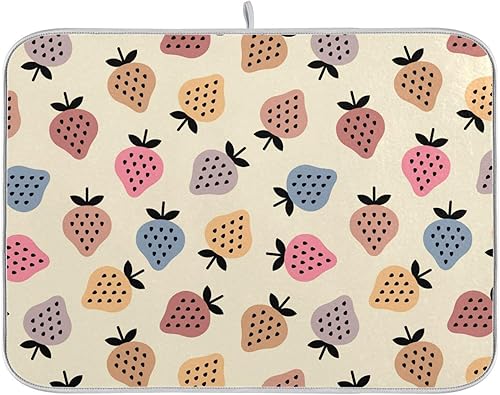 Retro Vintage Colorful Strawberry Warm Dish Mat Washnable Absorbent Dish Drainer Mat For Kitchen Counter Dish Drainer Tray Tapete Para Cocina 16'' x