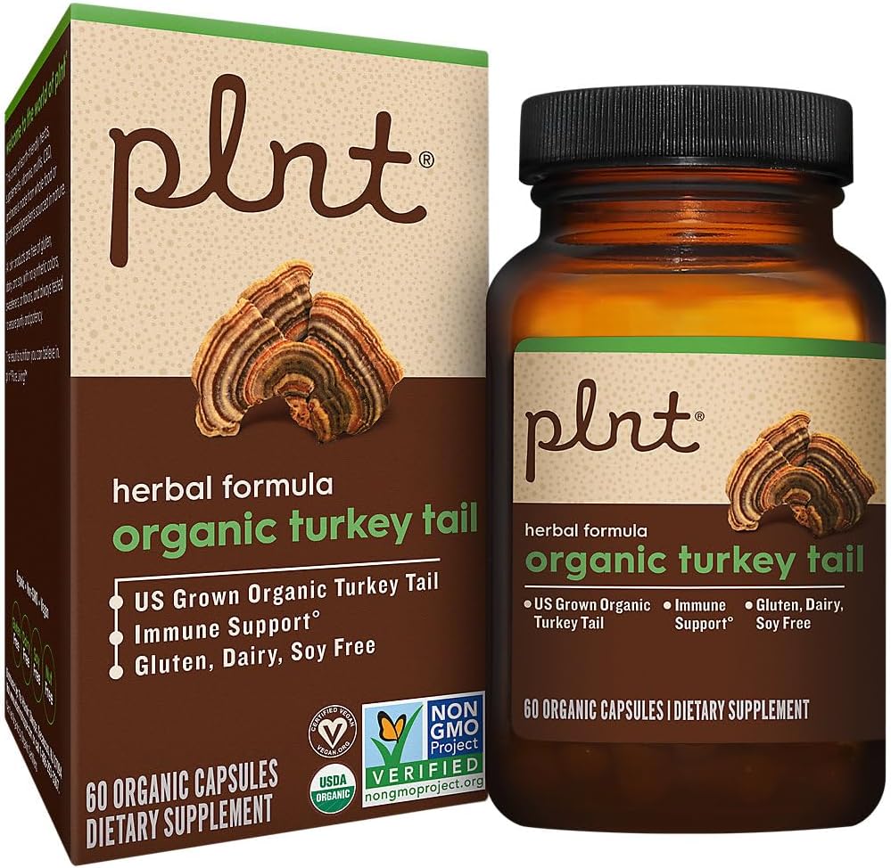 plnt Organic Turkey Tail - Mushroom Herbal Formula for Immune Support (120 Organic Capsules)