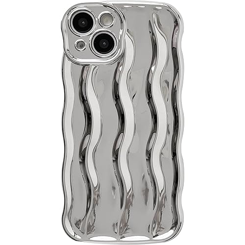 Caseative for iPhone 14 Case,Water Ripple Pattern Curly Wave Frame Soft Compatible with iPhone Case (Silver,iPhone 14)