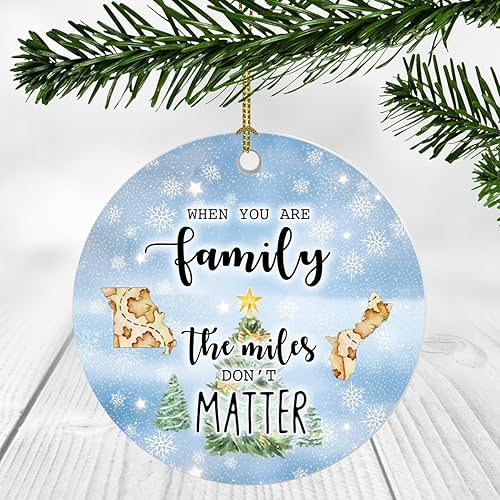 Long Distance Christmas Ornament 2023 - When You are Family The Miles Don't Matter Missouri Guam Ornaments MO GU Ornament 3 Inch Plastic