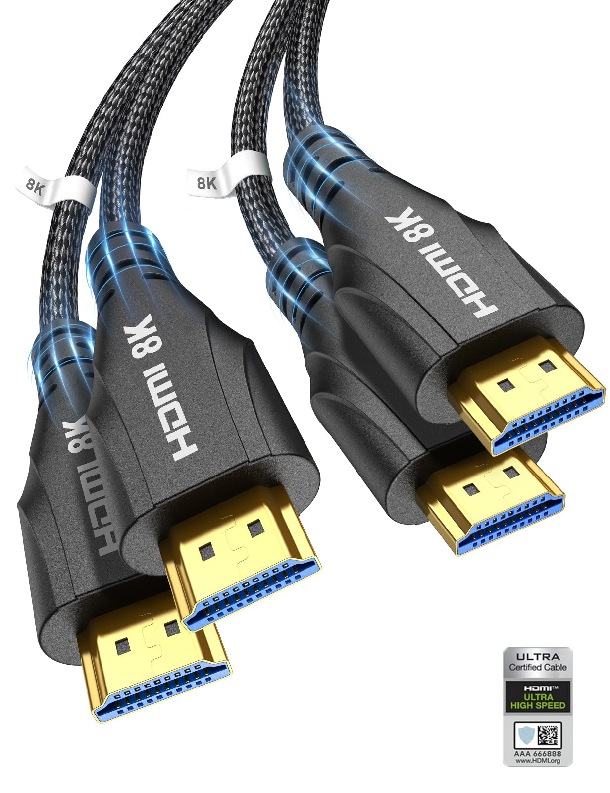 Cratree Cavo HDMI 2.1 1 Metri 2 pezzi certificato,10K Cavo HDMI 4K 120Hz 8K 60Hz 48Gbps,eARC Dolby Atmos Compatibile con HDTV Monitor Proiettore Blu-ray