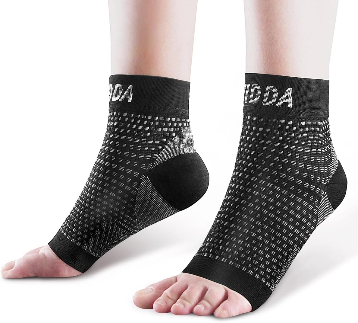 2 Pairs Ankle Support Brace for Men and Women, Compression Sleeve Socks for Plantar Fasciitis, Sprained Ankle, Ligament Damage, Achilles Tendonitis, Sports, Running - Black L