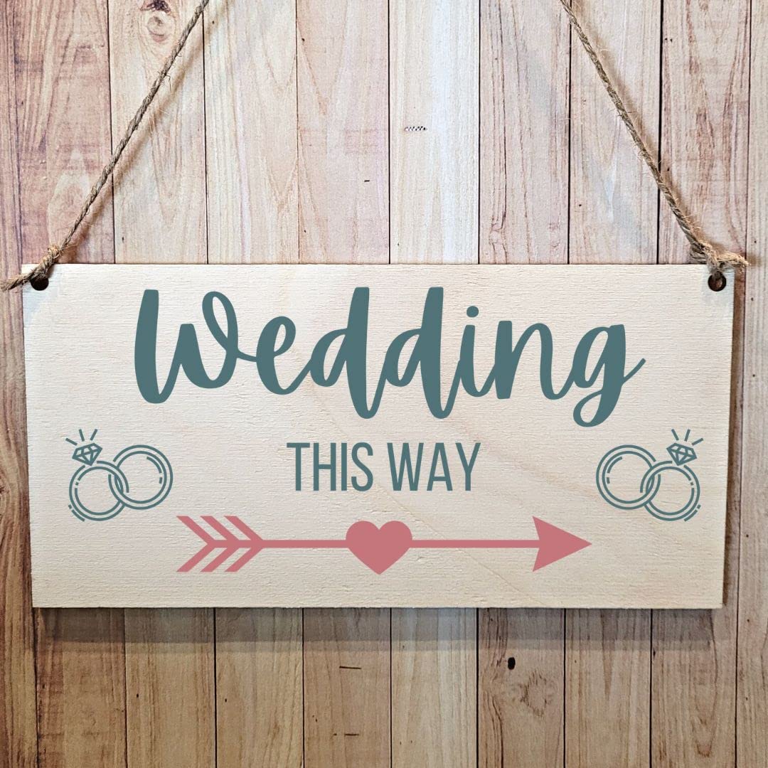 Second Ave Gift Company Second Ave Wedding This Way Wooden Hanging Gift Rectangle Celebration Sign Plaque