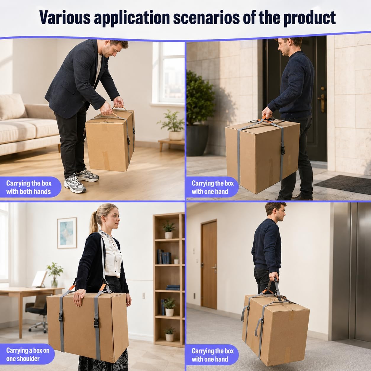 Shoulder Moving Straps with Handle Adjustable Belt- Move, Lift, Carry, Bind Secure Heavy Objects,Boxes,Furniture, Appliances, Luggage, Groceries - Gray Cotton