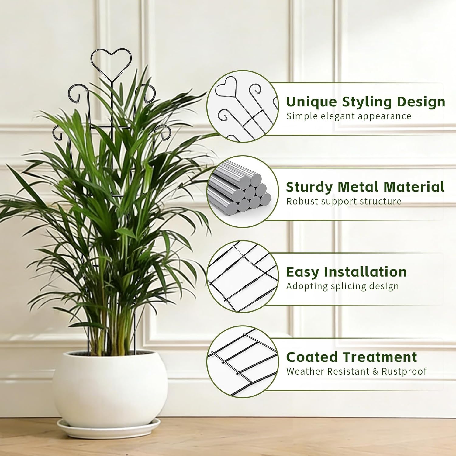 Trellis for Climbing Plants Indoor, 4 Pack 31'' Metal Plant Trellis Indoor for Potted Plants, Sturdy Plant Support Outdoor for Ivy Pothos Monstera Hoya Flower Vine, Heart Shape
