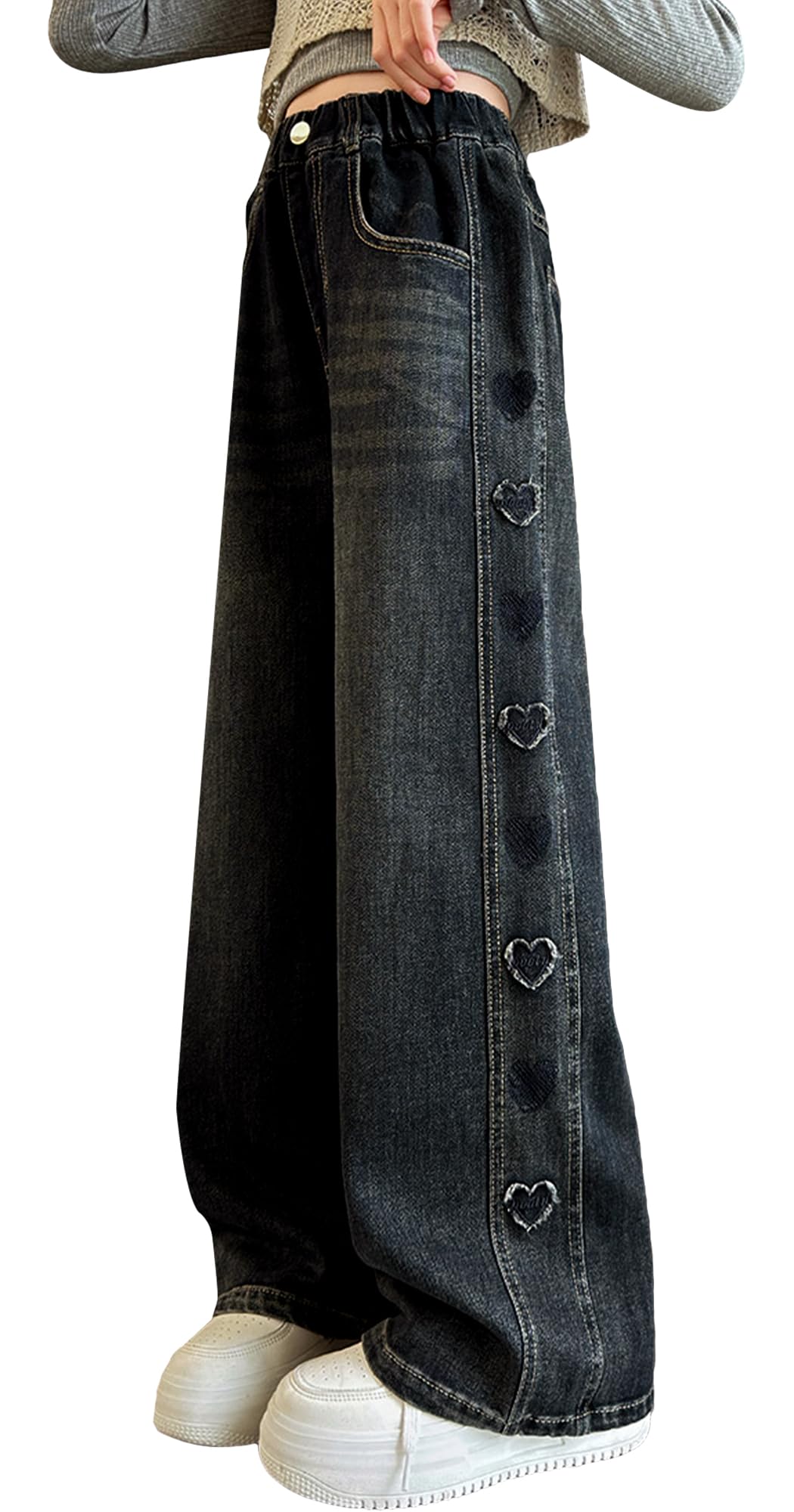 Happy Cherry Jeans da ragazza hip hop streetwear larghi a gamba larga pantaloni in denim per bambini dritti larghi pantaloni in denim casual per 5-13 anni