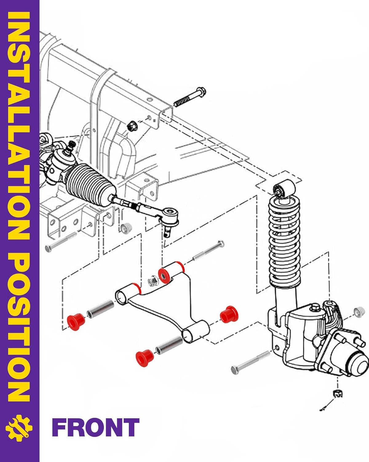 Ezgo RXV Suspension Bushing Kit include Hardware, Front A-Arm Polyurethane Bushings and Sleeves for 2008+ EZGO RXV Golf Cart Gas & Electric-Replaces OE#608086 601340 602085 601754 602415 600525