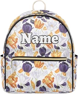 Purple Tulip Custom Mini Backpack Purse for Women Girls Tulip Flower Personalized Fashion Leather Small Backpack Shoulder Handbag Travel Bag Satchel Rucksack, Multicolor