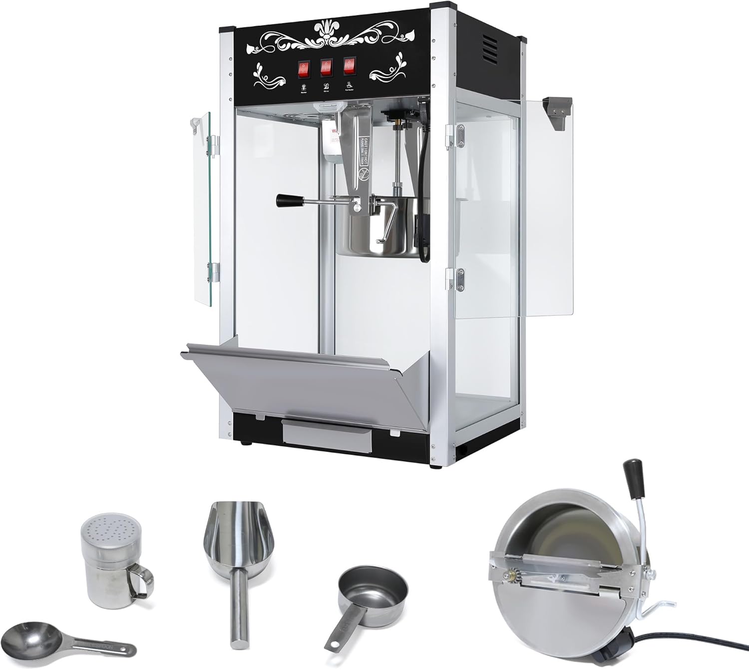 Commercial Popcorn Maker Machine 20 Oz 1440W, Theater Style Popper for 80 Cups/Batch with 3-Switch Control, Steel Frame & Tempered Glass Doors