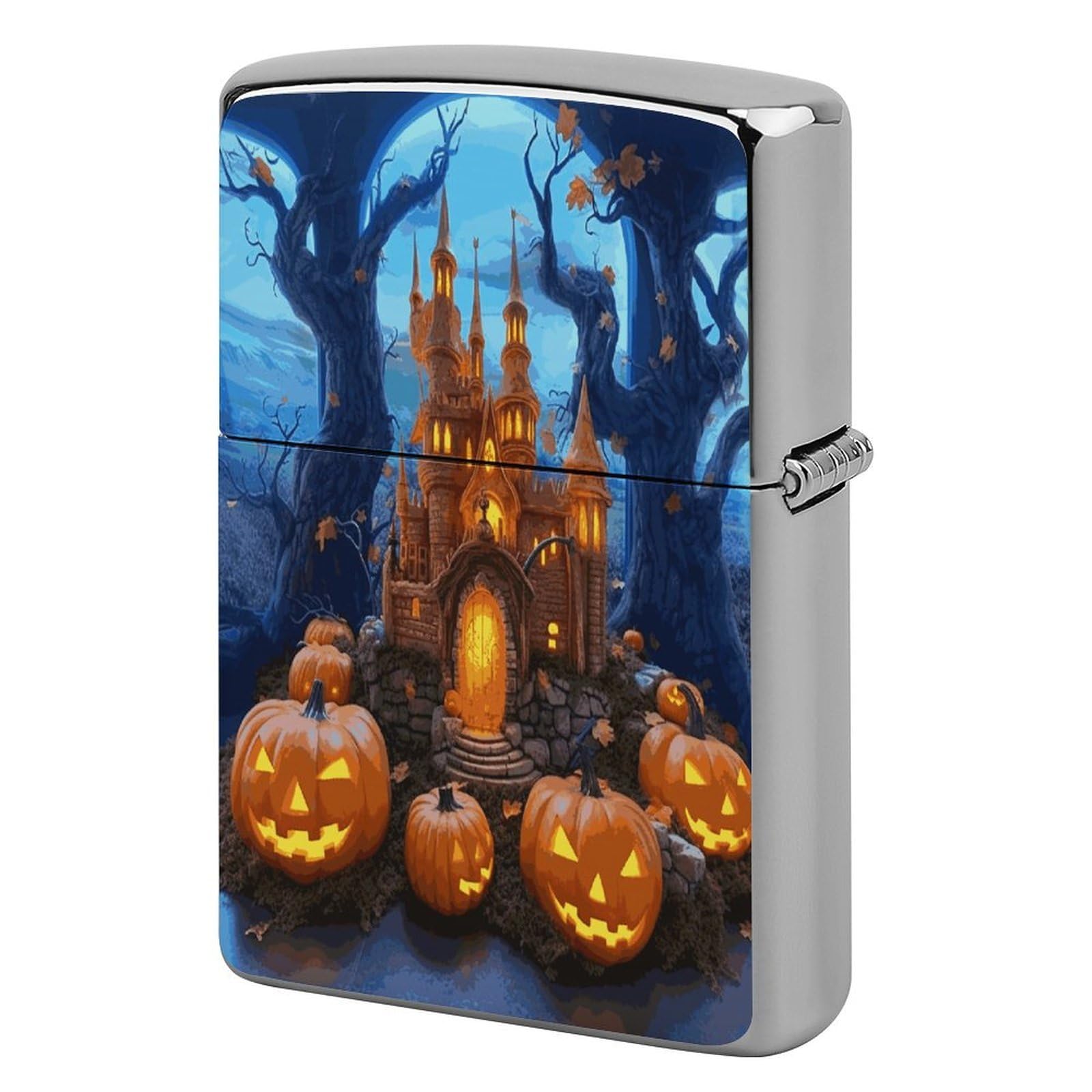 Btcowzrv Style Halloween Castle Pumpkin Metal Lighter Case Sleeve Cover Holder
