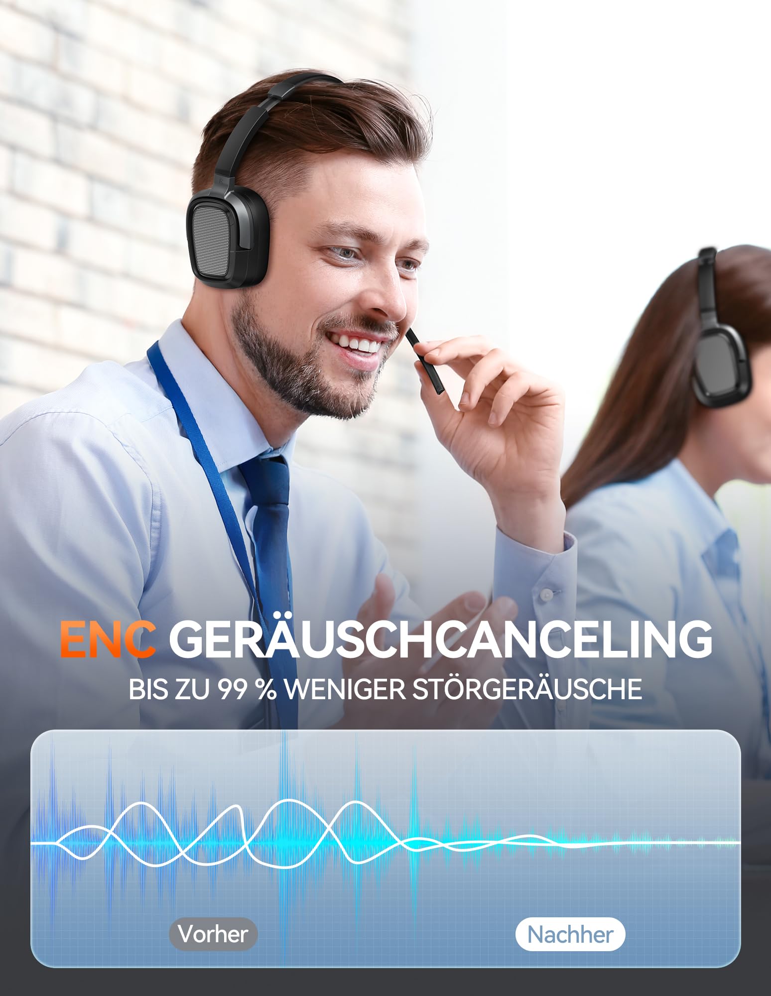 TECKNET Cuffie Bluetooth con Microfono, 50+ Ore Autonomia, Cancellazione Rumore, Doppia Modalità (Bluetooth/USB-A) Cuffie con microfono per PC, telefoni, lavoro a distanza e videoconferenze