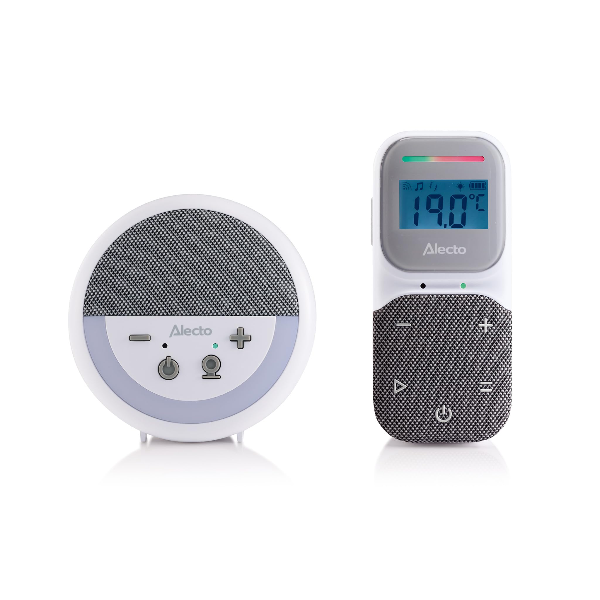 Alecto DBX150 - luksusowa elektroniczna niania Full Eco DECT Audio z projektorem, wyświetlaczem, nocną lampką nocną i kołysankami – biała/szara