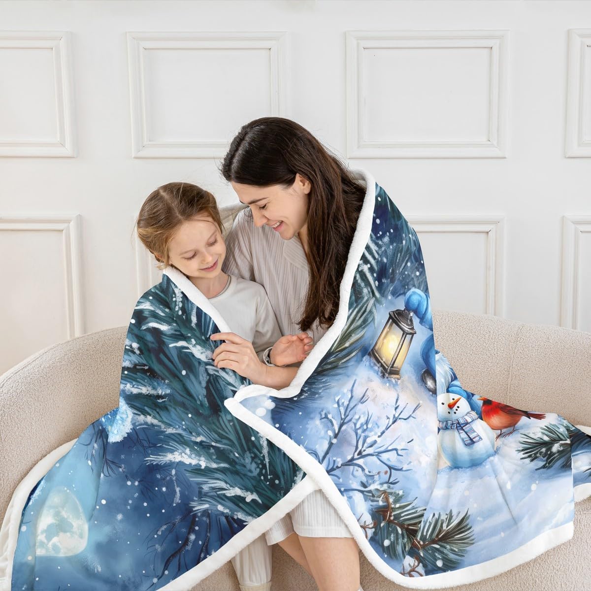 Erosebridal Christmas Fleece Blanket Baby 30"x40" Xmas Gnome Sherpa Blanket Snowman Cardinal Bird Fuzzy Plush Throw for Kids Boys Girls,Winter Pine Tree Decor for Bed Couch