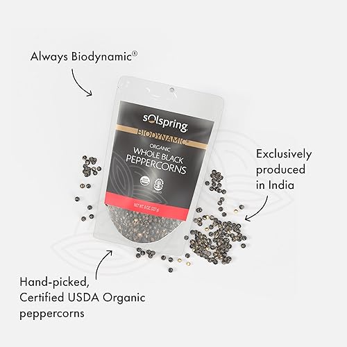 Miniatura 3 de Dr. Mercola 's Solspring - Granos de pimienta negra entera biodinámica, 8 onzas, aproximadamente 227 porciones por bolsa, pimienta negra prémium de