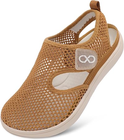 JOINFREE Womens Mesh Walking Sandals Closed Toe Breathable Air Knit Summer Shoes Adjustable Wide Toe Box Zero Drop Barefoot Sneakers for Beach Travel Camping Daily Wear Non-Slip