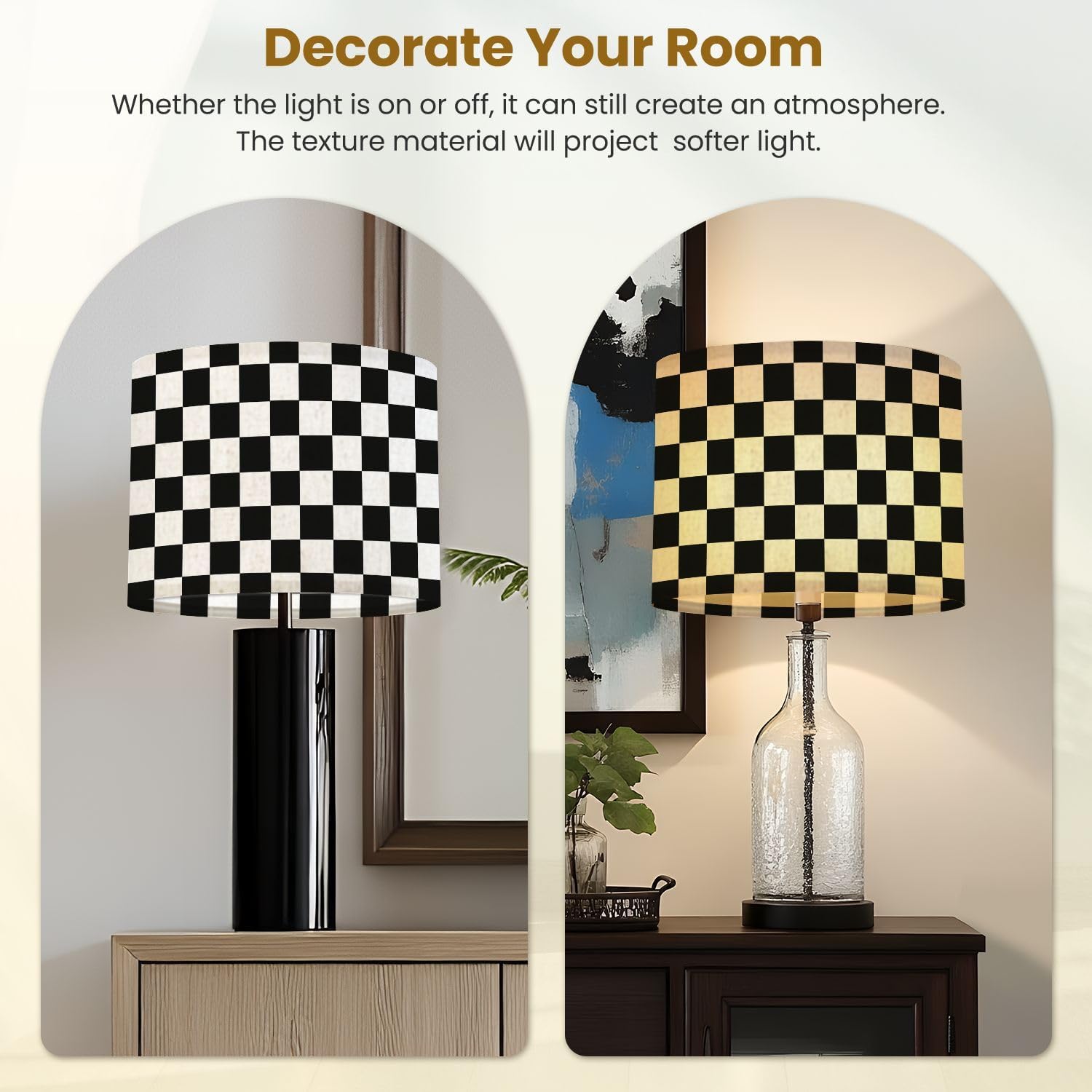 Drum Lamp Shades Seamless Black white checkered Black white squares geometric backdrop Lampshade for Floor Lamps Table Lamp Pendant Light Linen 13"x13"x10" Replacement Large Lampshades