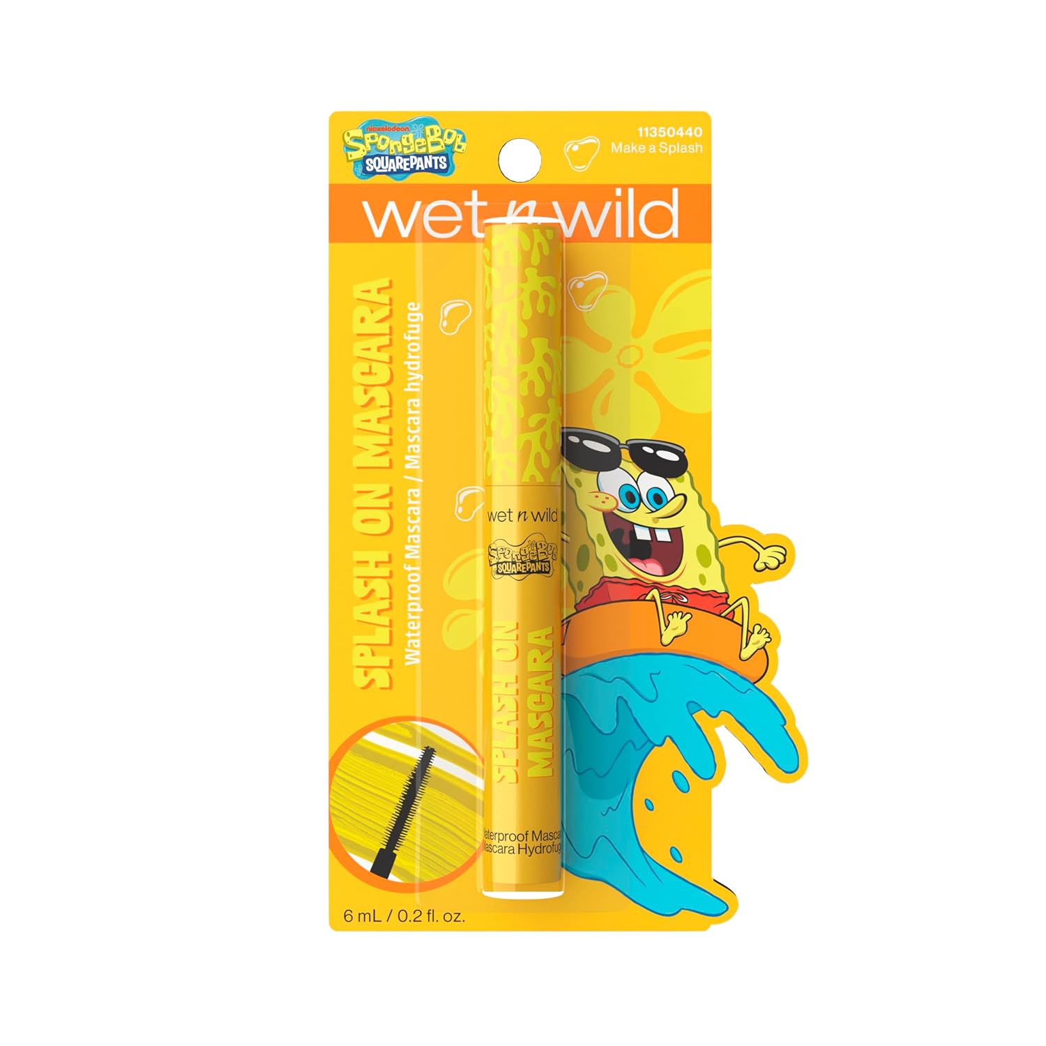 wet n wild SpongeBob Splash On Waterproof Mascara, Bold Yellow Mascara for Volume, Definition & Long-Lasting Wear, Cruelty Free – Make a Splash