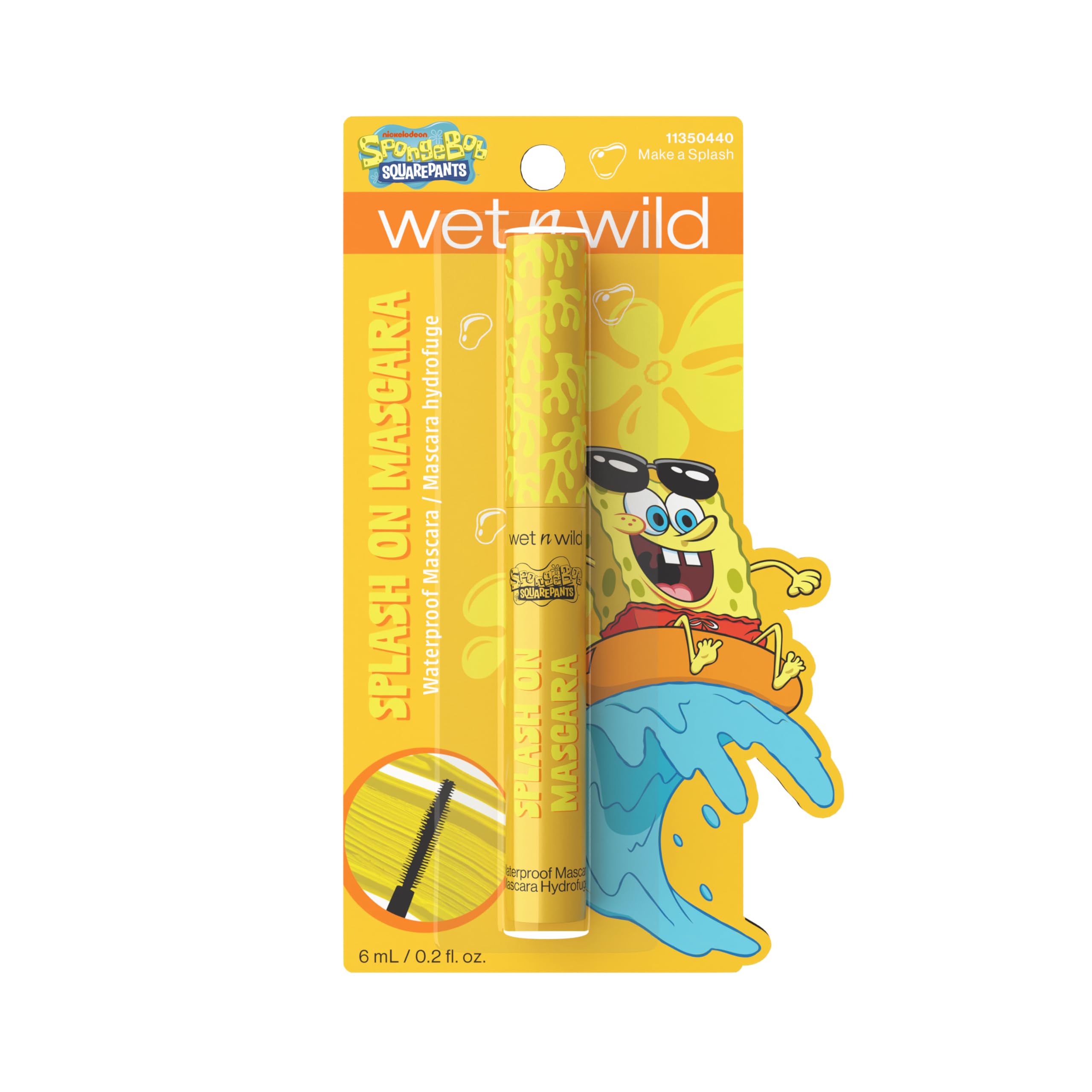 Wet N Wild Spongebob Splash On Waterproof Mascara Bold Mascara For Volume Definition & Long-Lasting Wear Cruelty Free - Make A Splash Yellow