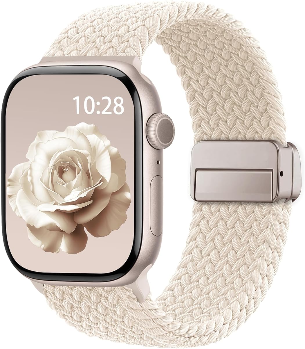 Braided Stretchy Band Compatible with Apple Watch Bands 38mm 40mm 41mm 42mm 44mm 45mm 46mm 49mm Women Men, Soft Nylon Solo Loop Magnetic Sport Strap for iWatch Series 11 10 9 8 7 6 5 4 3 2 1 SE Ultra