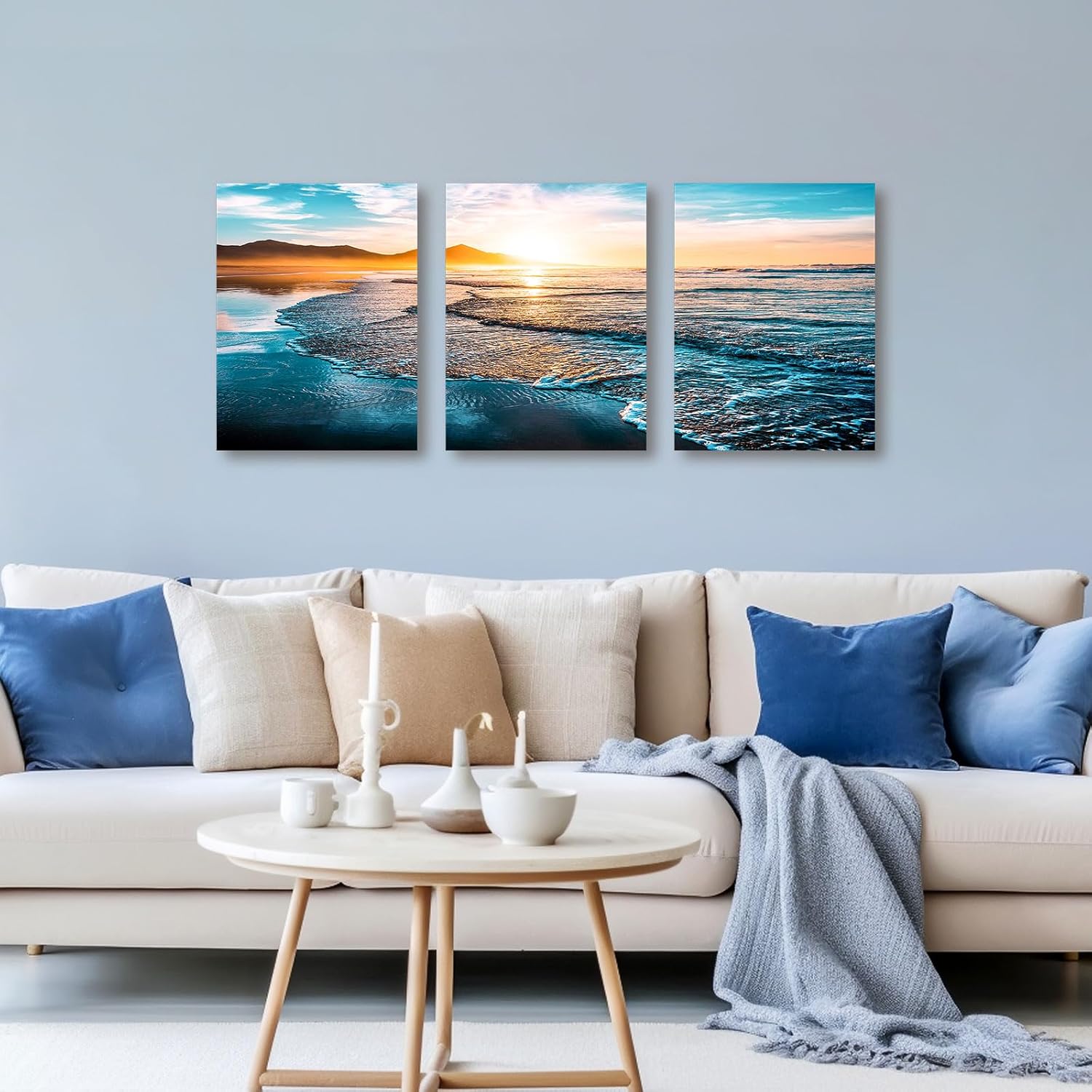 daktenn 3 piece beach wall art sunset pictures wall decor ocean wall decor ocean beach sunset canvas wall art sunset landscape painting 12"x16"x3 panels 12x16 in (3 pieces) morning harmony coast