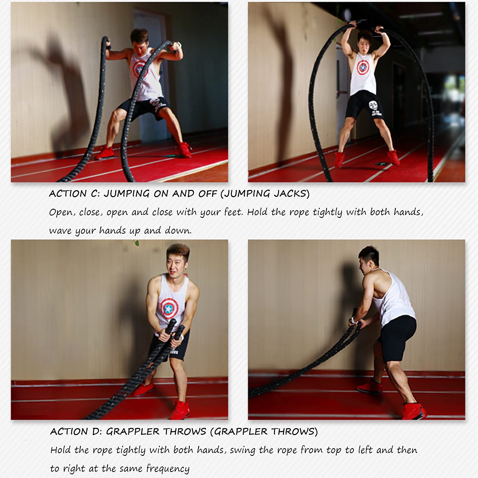 9m/12m/15m Battle Rope, 38mm Dick, Gewichtetes Gymnastikseil In Premium-Qualität für Ganzkörpertraining Power Training Verbessern Sie Den Kraftaufbau Muskel (Size : 15m)