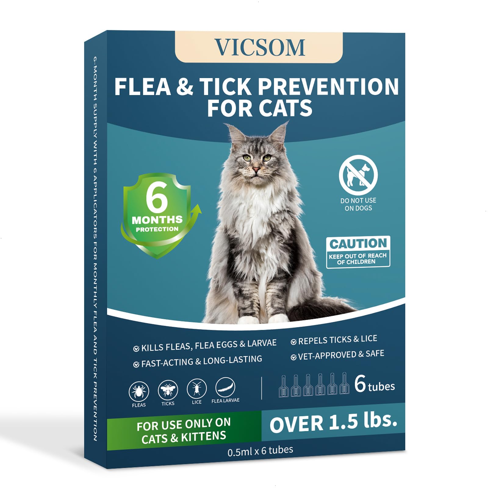 Flea Treatment for Cat Flea and Tick Prevention for Cats Kitten, 6-Month Supply, Cat Flea Treatment & Control, Repellent, Fast Acting Topical Drops for Cats, Over 1.5 lbs, 24-Hour Protect