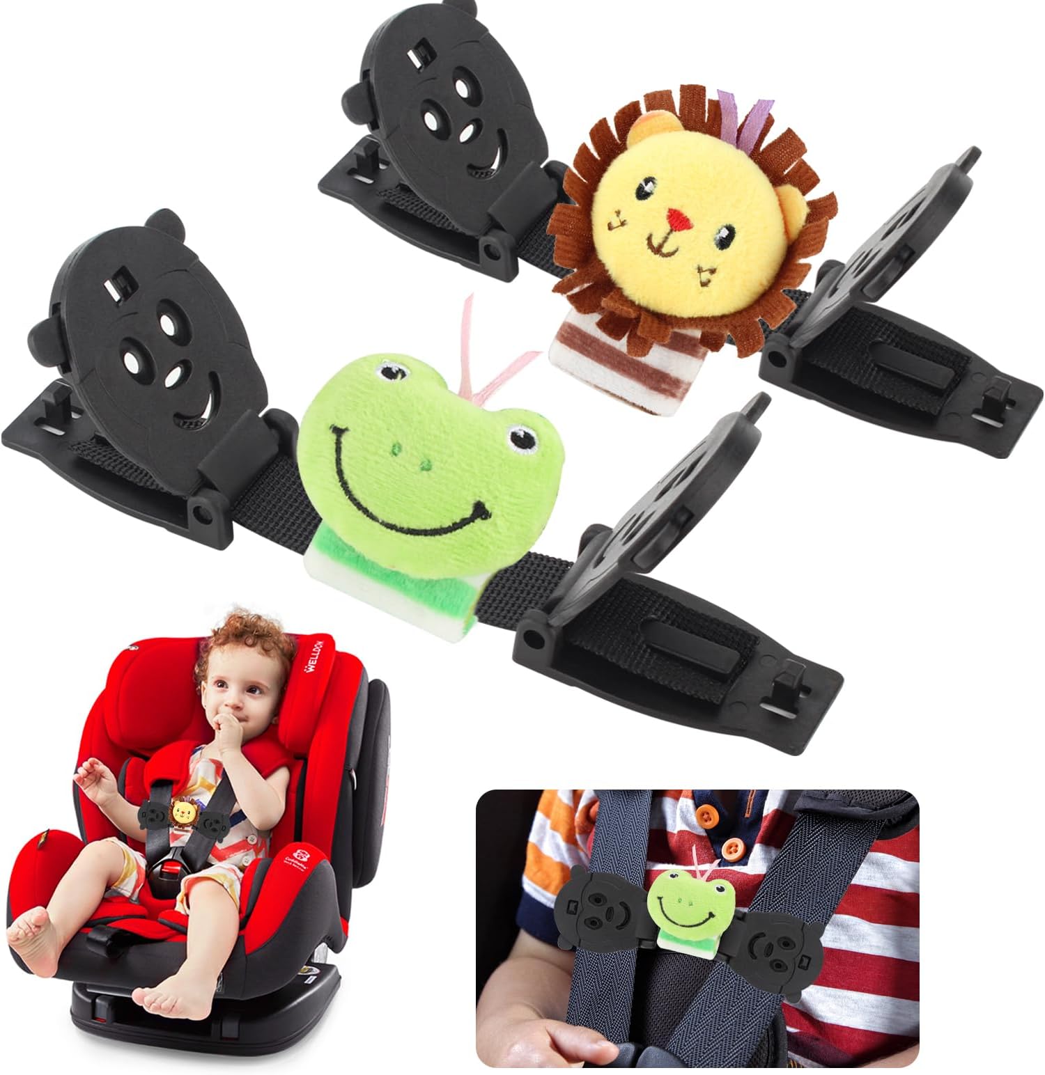 Anti Escape Car Seat Strap Baby Harness Chest Clip, Baby Safety Strap Prevent Kids Taking Their Arms Out of Child Car Seat/High Chairs/Strollers, Car Seat Safety Clip with 2 Dolls(2 Pack)