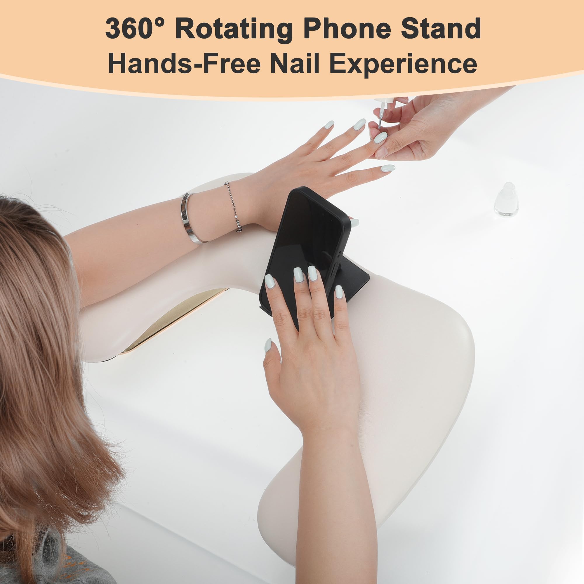 VOCOSTE Nail Arm Rest with 360° Rotating Phone Holder, U Shaped Manicure Hand Rest - Image 2