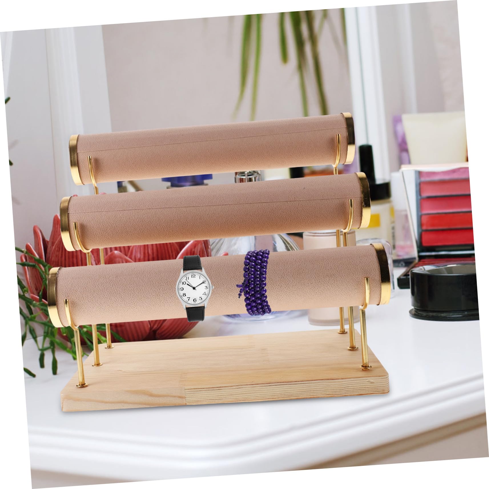 Alipis Armband Organizer mit 3 Ebenen Sockel und Legierung Abnehmbares Design und Filzunterlage für Zuhause und Geschäft zur Schmuckaufbewahrung