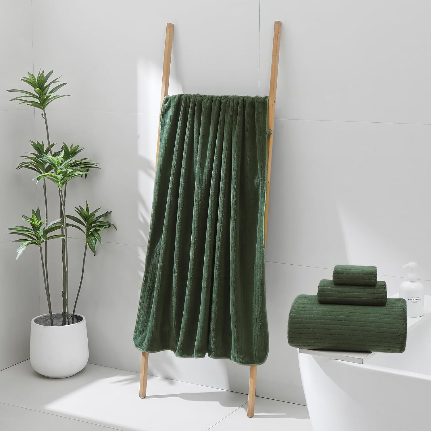 YTYC 39x78 Bath Sheet Extra Large Bath Towel for Adults Super Soft Absorbent Striped Microfiber Oversized Bathroom Towel - Olive Green,1 PCS