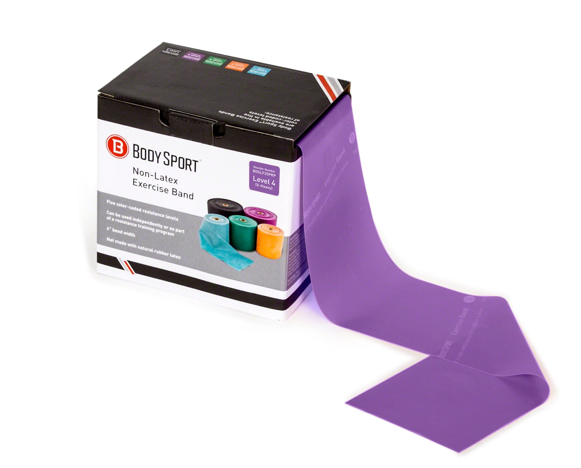 Body Sport Exercise Bands - 25 yd. Rolls of Resistance Bands for Stretching, Fitness or Physical Therapy, Non-Latex - Extra Heavy Medium Resistance - Purple