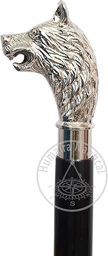 Miniatura 3 de Humaira Nautical Bastón victoriano vintage con mango de latón y cabeza de lobo